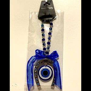 Blue Evil Eye Horse Shoe Hanging .